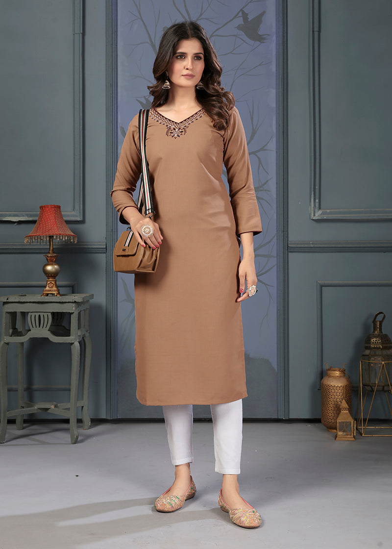 BeigeEmbroideredKurta