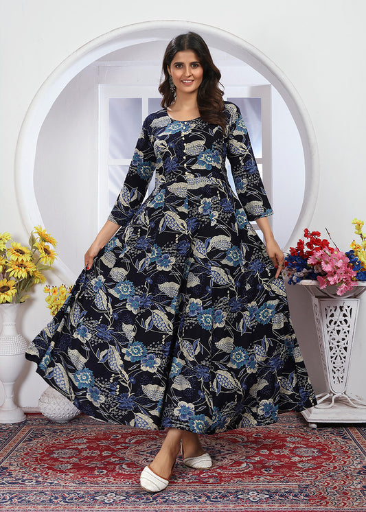 Navy BlueFloral PrintKurta