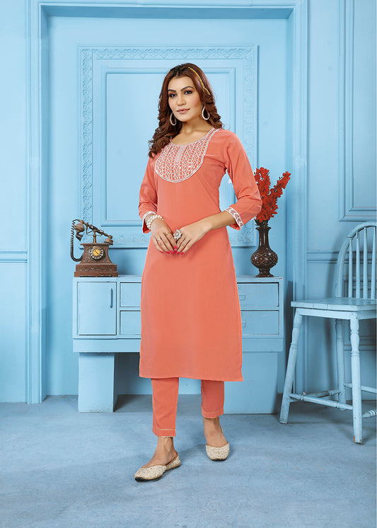 PeachEmbroideredKurta