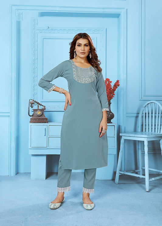 Aqua BlueEmbroideredKurta