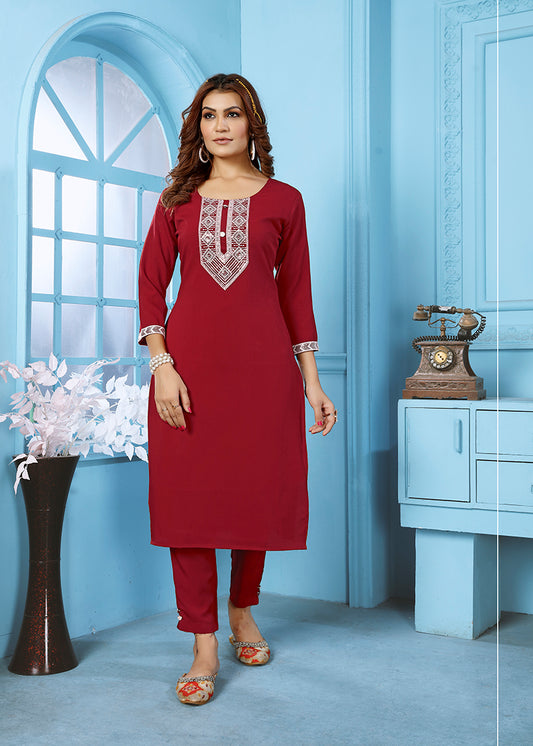 MaroonEmbroideredKurta