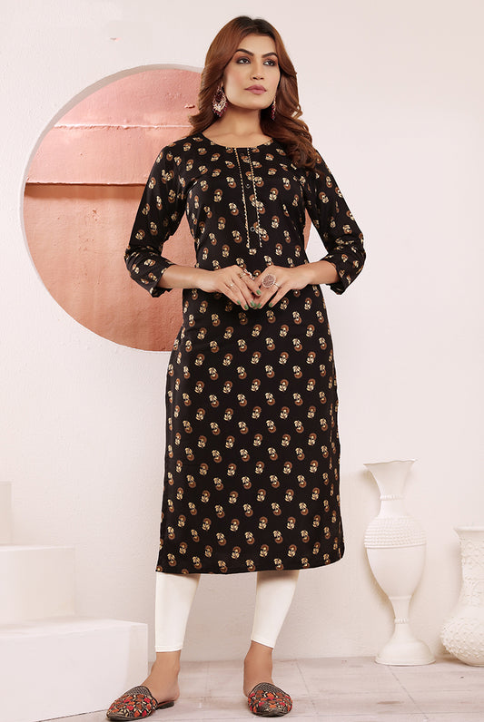 BlackPrintedKurta