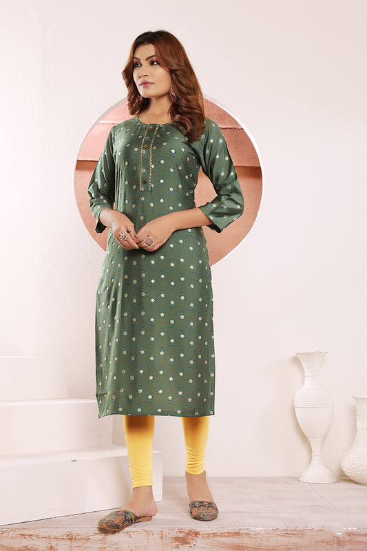 Dark GreenPrintedKurta