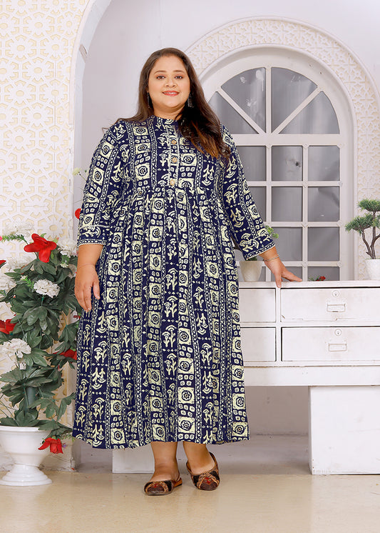 Navy BluePrintedKurta