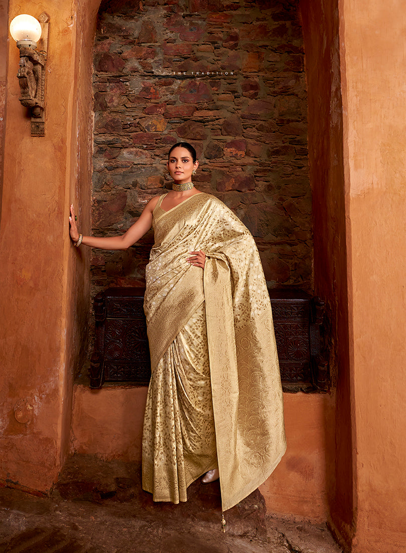 Beige Zari Work Silk Saree