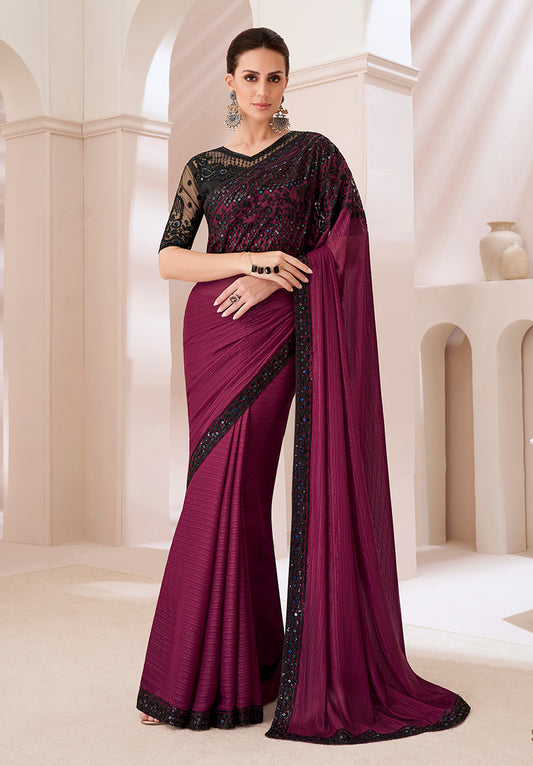 Dark Magenta Sequins Work Georgette Saree