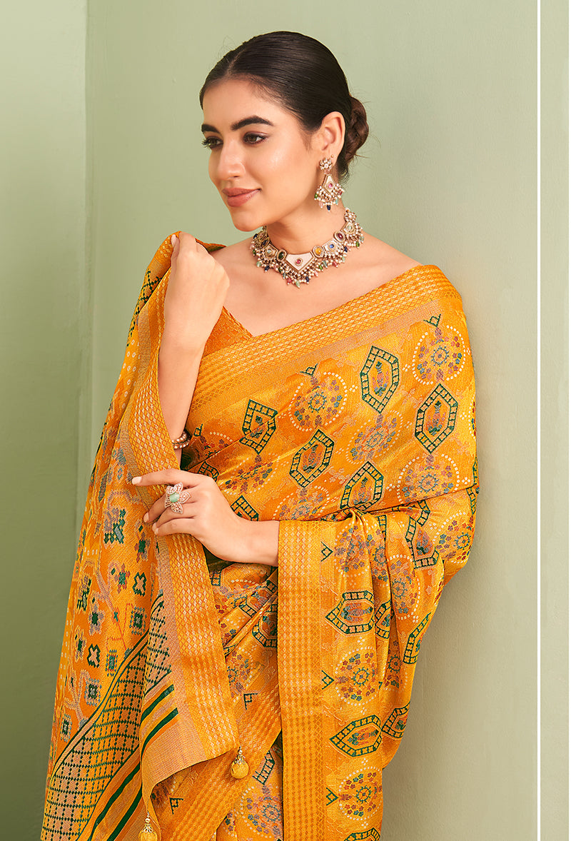 Amber Paisley Printed Georgette Saree