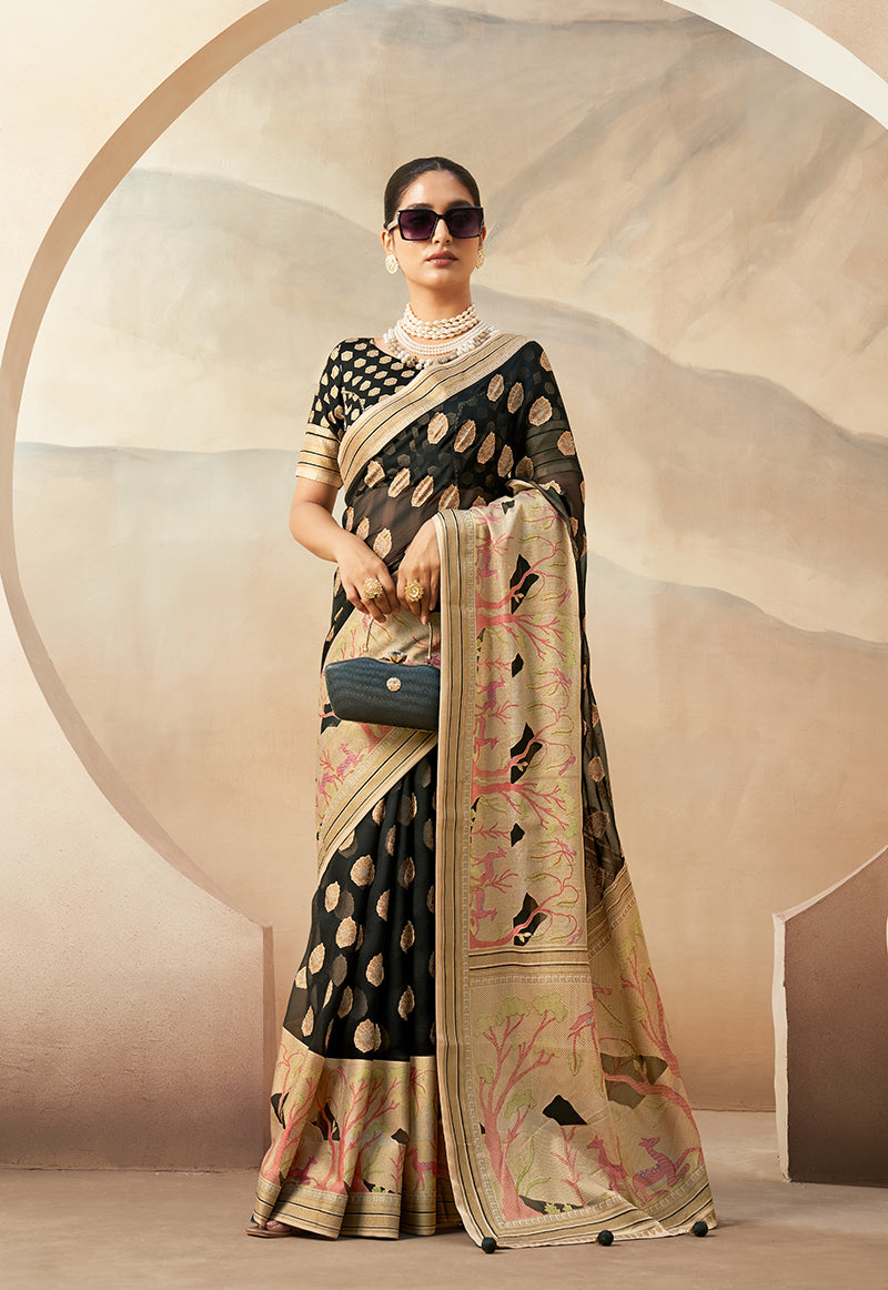 Black Weaving Zari Georgette Saree
