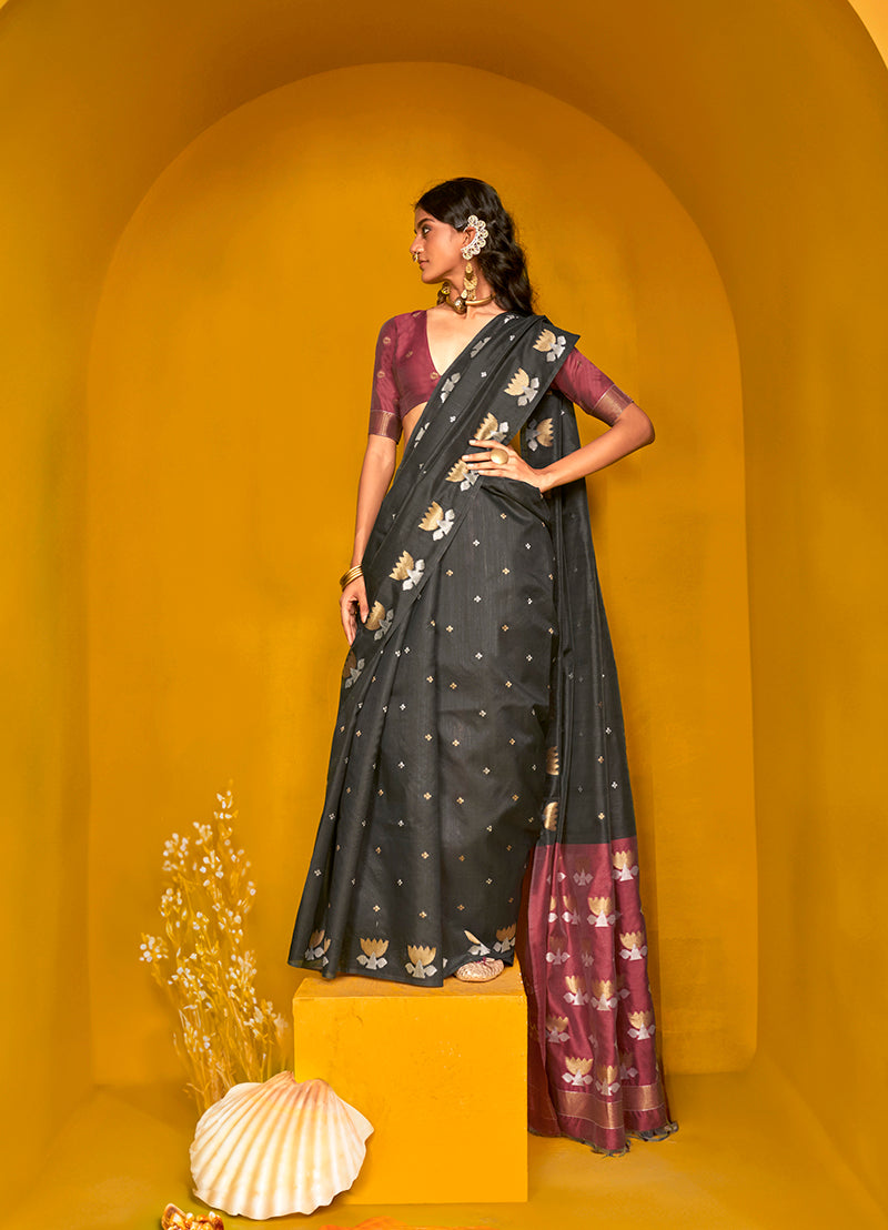 Black Weaving Zari Silk Saree