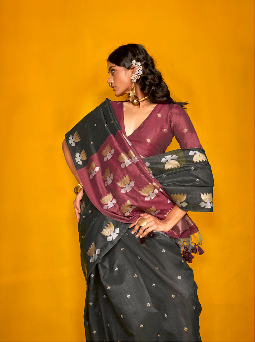 Black Weaving Zari Silk Saree