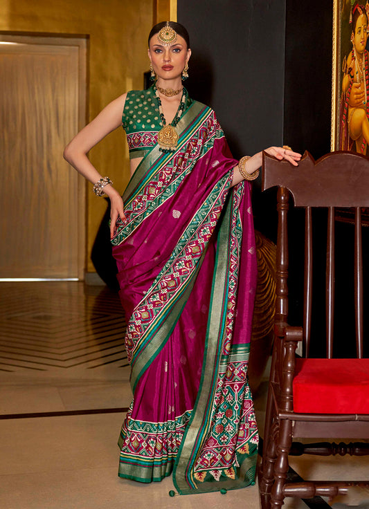 Burgundy Patola Silk Silk Saree