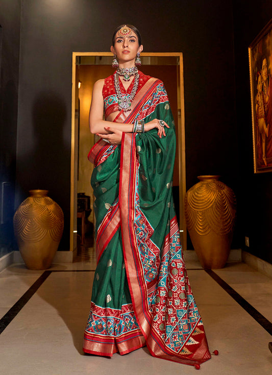 Dark Green Patola Silk Silk Saree