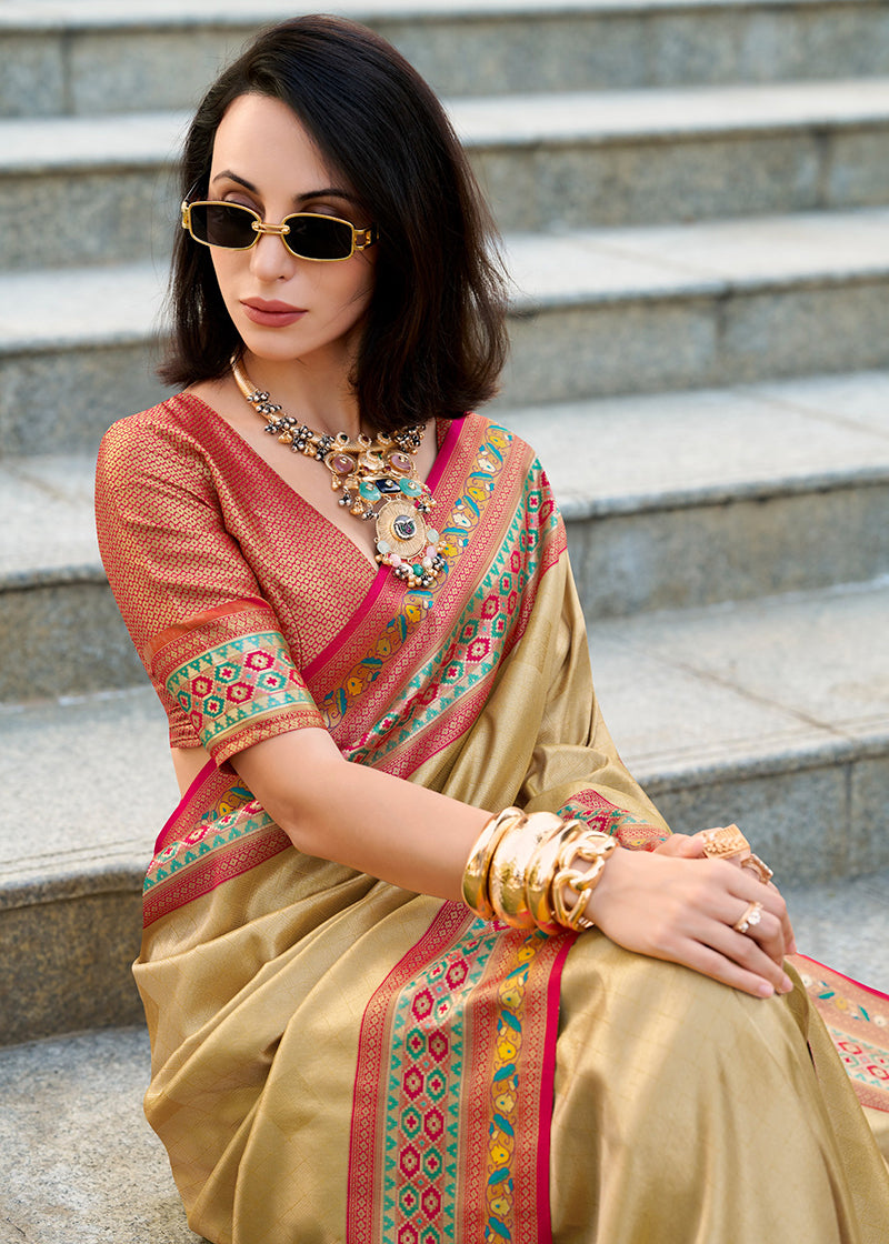 Beige Weaving Zari Tissue Saree