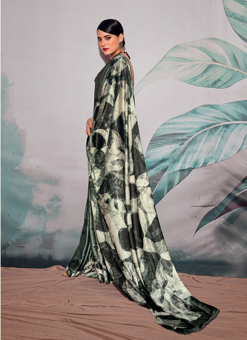 Black Floral Print Saree & Blouse