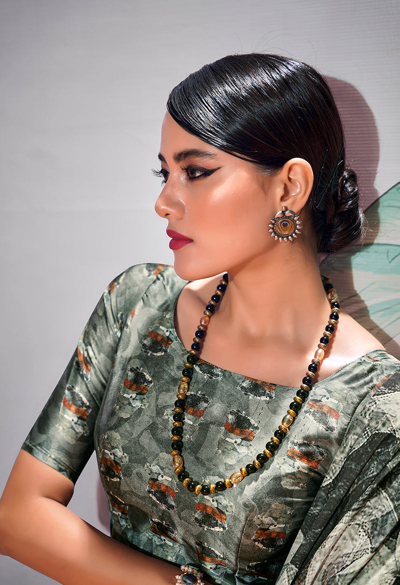 Black Floral Print Saree & Blouse