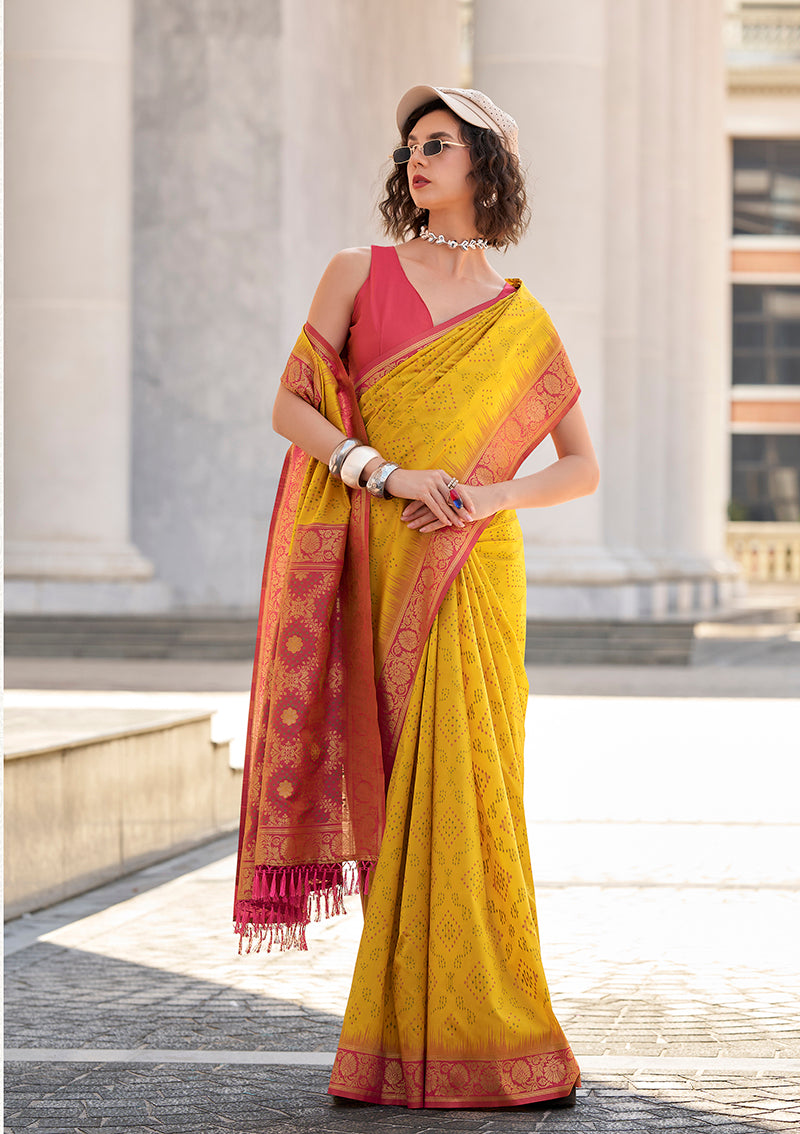 Yellow Weaving Zari Saree & Blouse