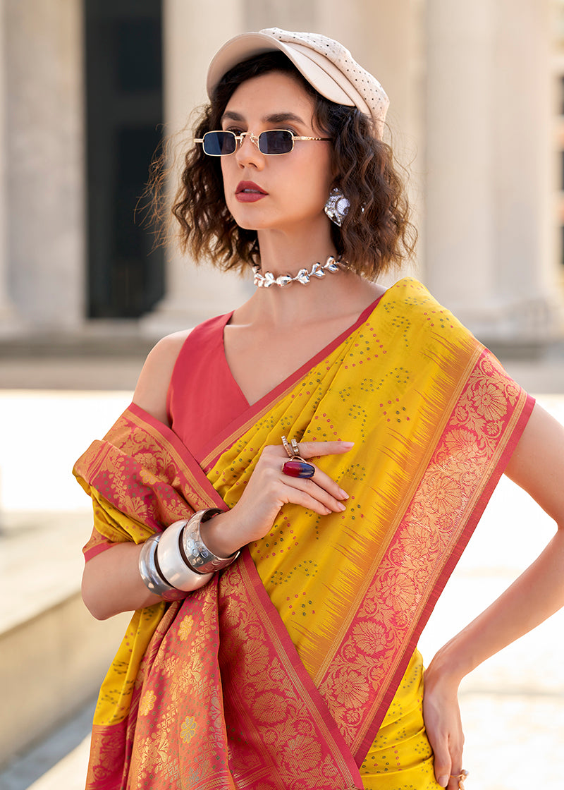 Yellow Weaving Zari Saree & Blouse
