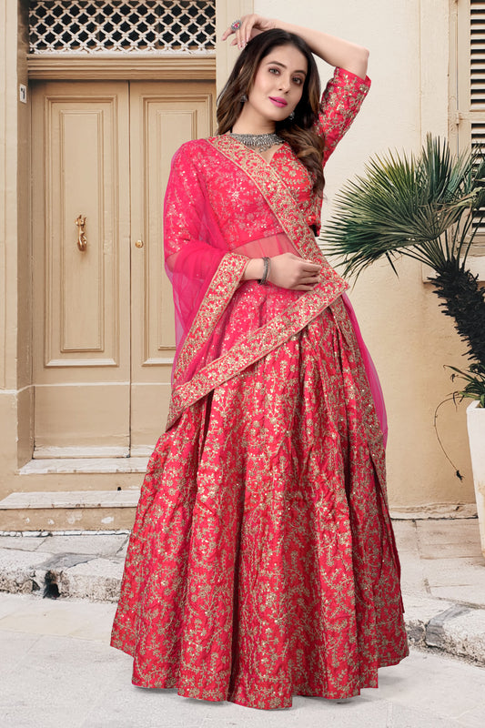 Rani Pink Silk Sequin Embroidery Lehenga