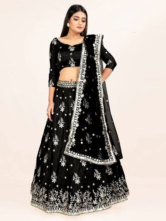 Black Mirror Work Silk Lehenga