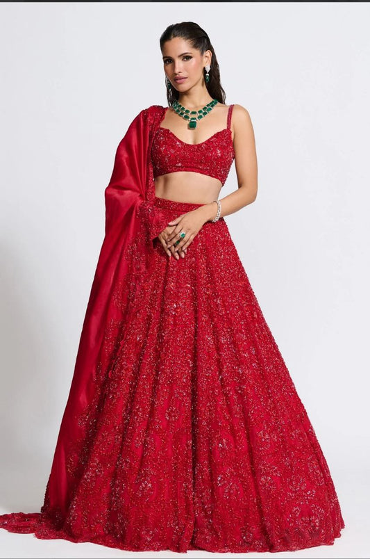 Red Silk Sequin work Lehenga