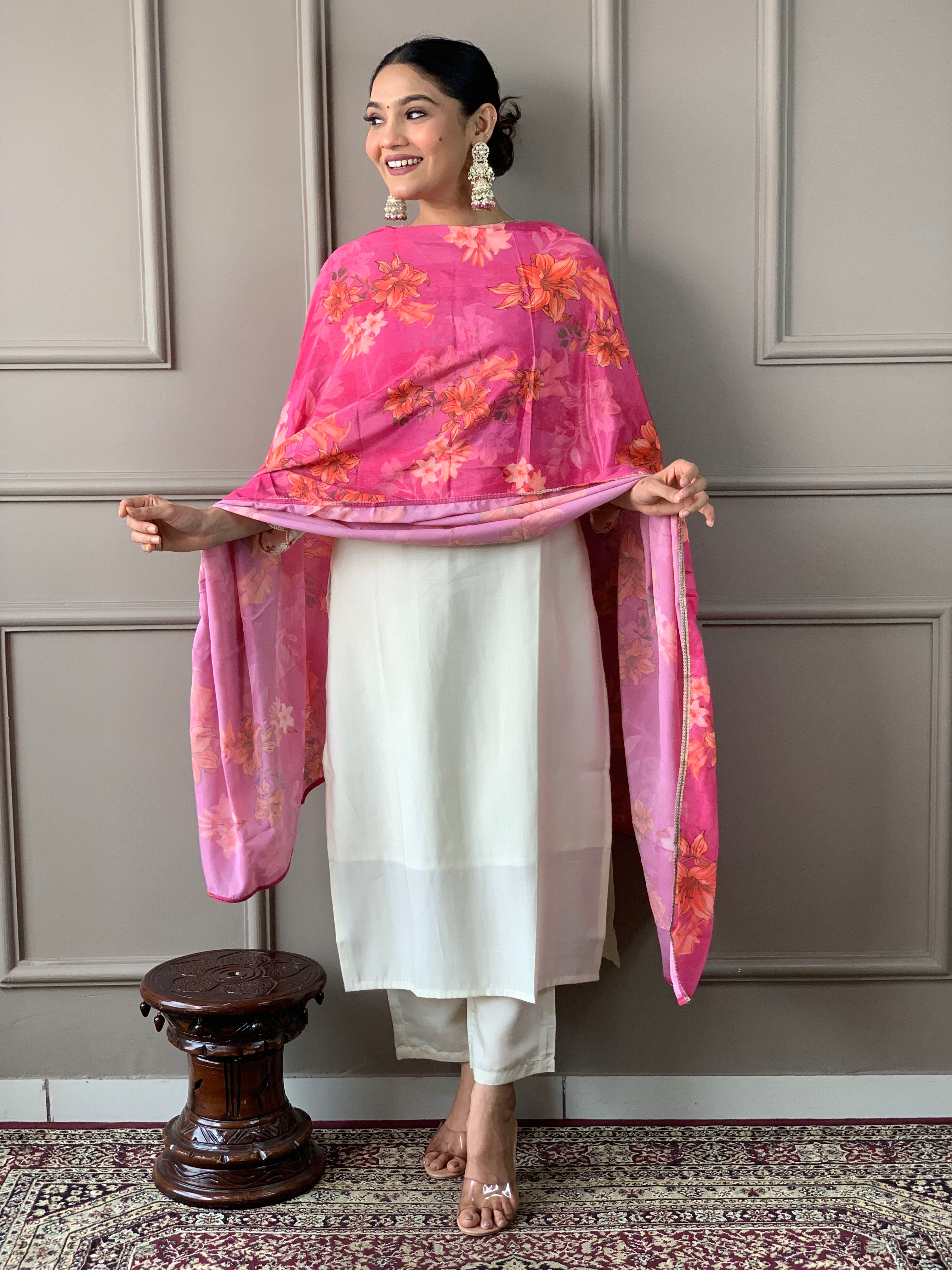 Pink Chanderi Embroidered Kurta Set