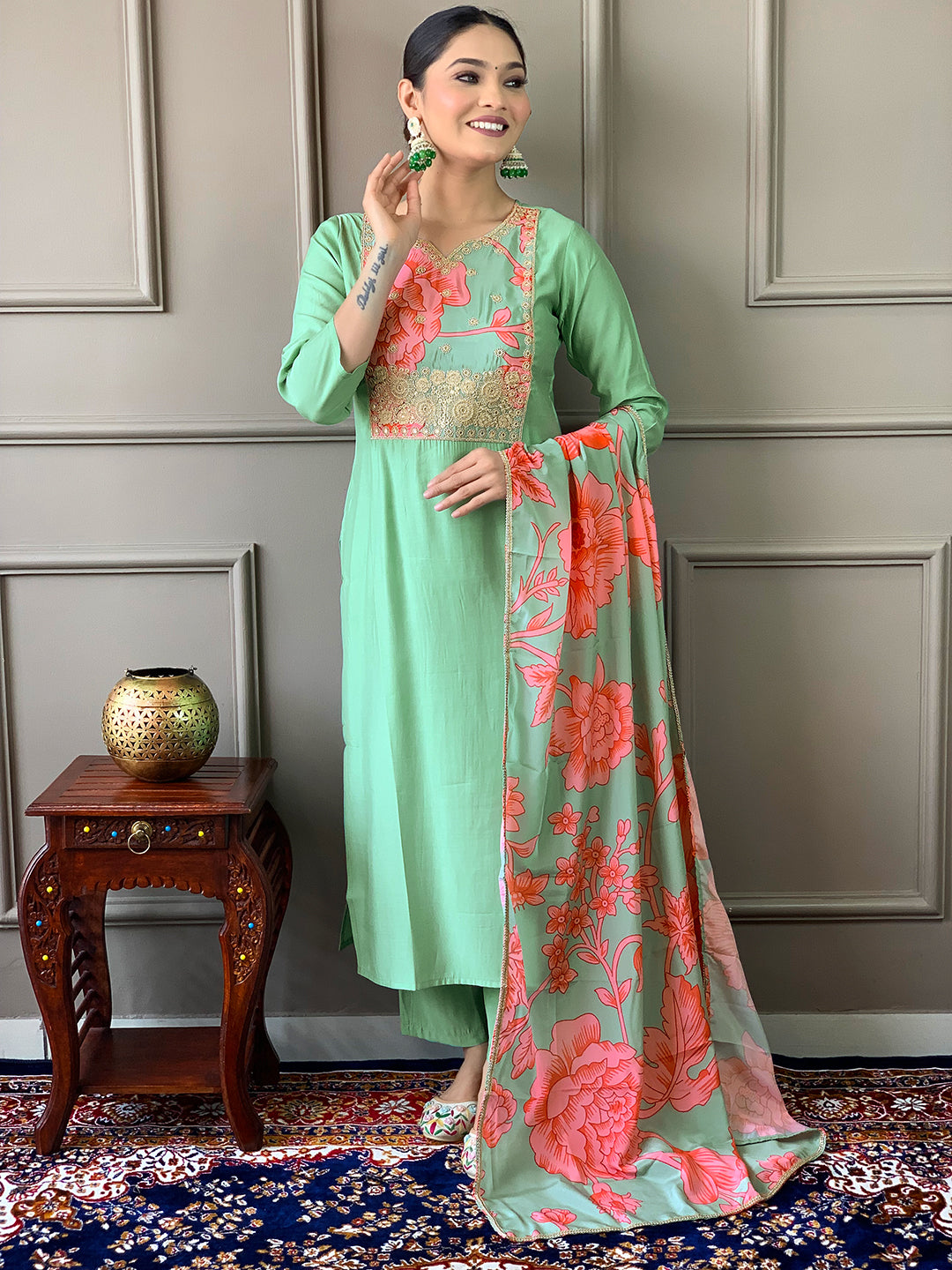 Blue Chanderi Embroidery Kurta