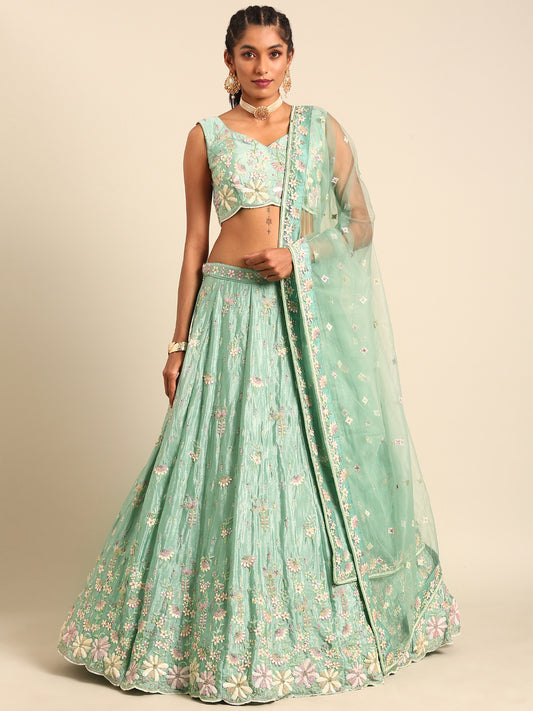 Sea Green Georgette heavy Sequinse embroidery Lehenga Set