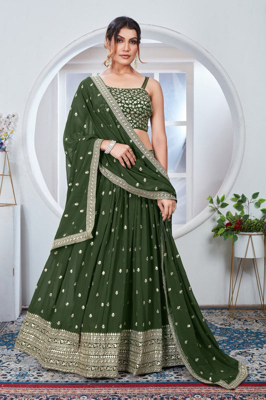 Olive Small Buti Work Lehenga