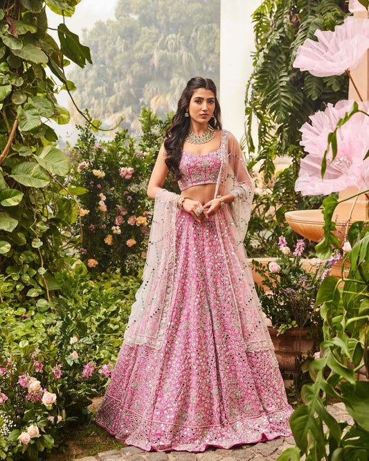 Pink Mirror Embroidery Lehenga