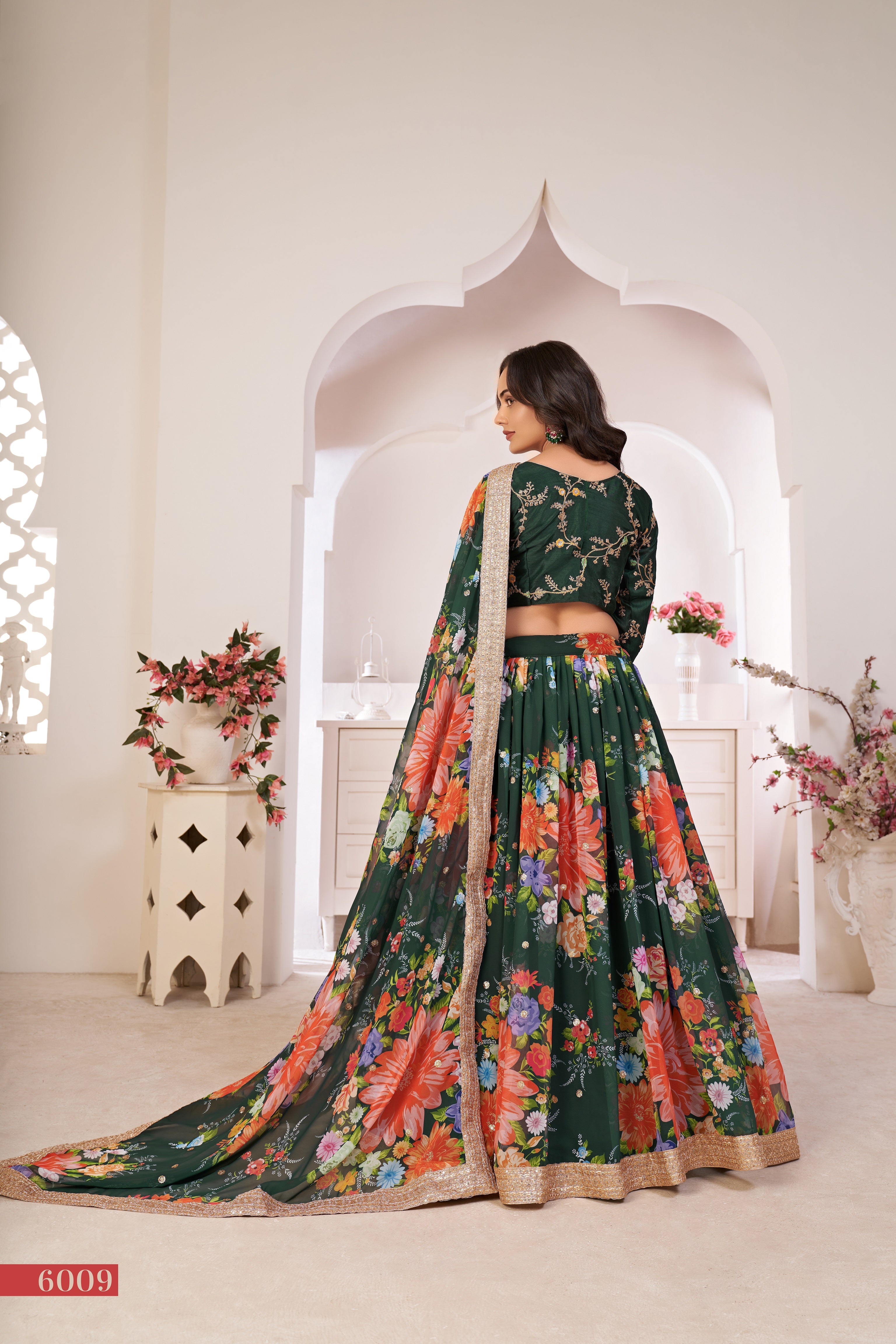 Green Printed Lehenga with Embroidered Blouse