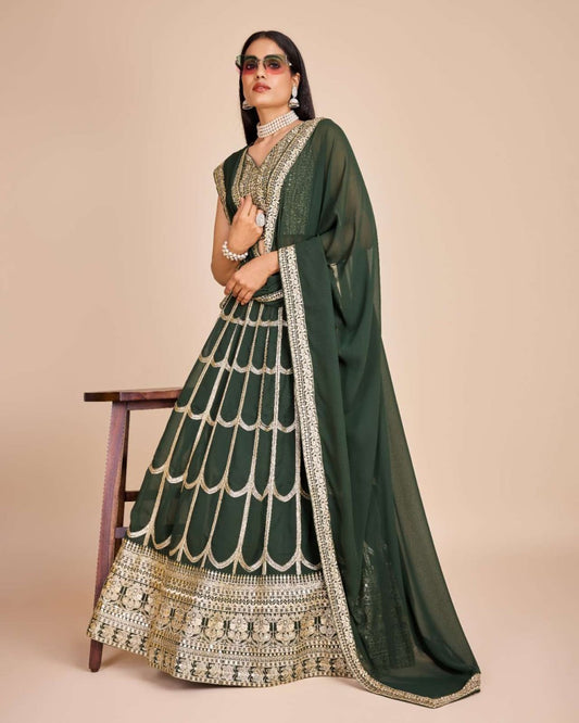 Green Zari Pine floral Lehenga