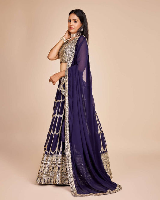 Purple Zari Pine floral Lehenga