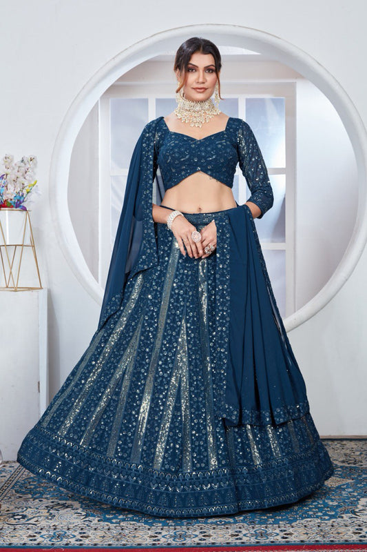 Blue Tonal Work Lehenga With Sequin Embroidery