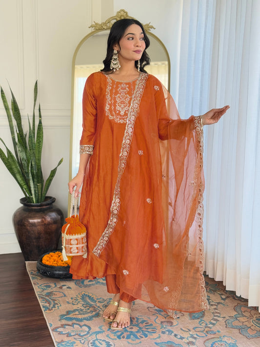 Embroidered Vichitra Silk Fabric Straight Kurta, Pant and Dupatta Set