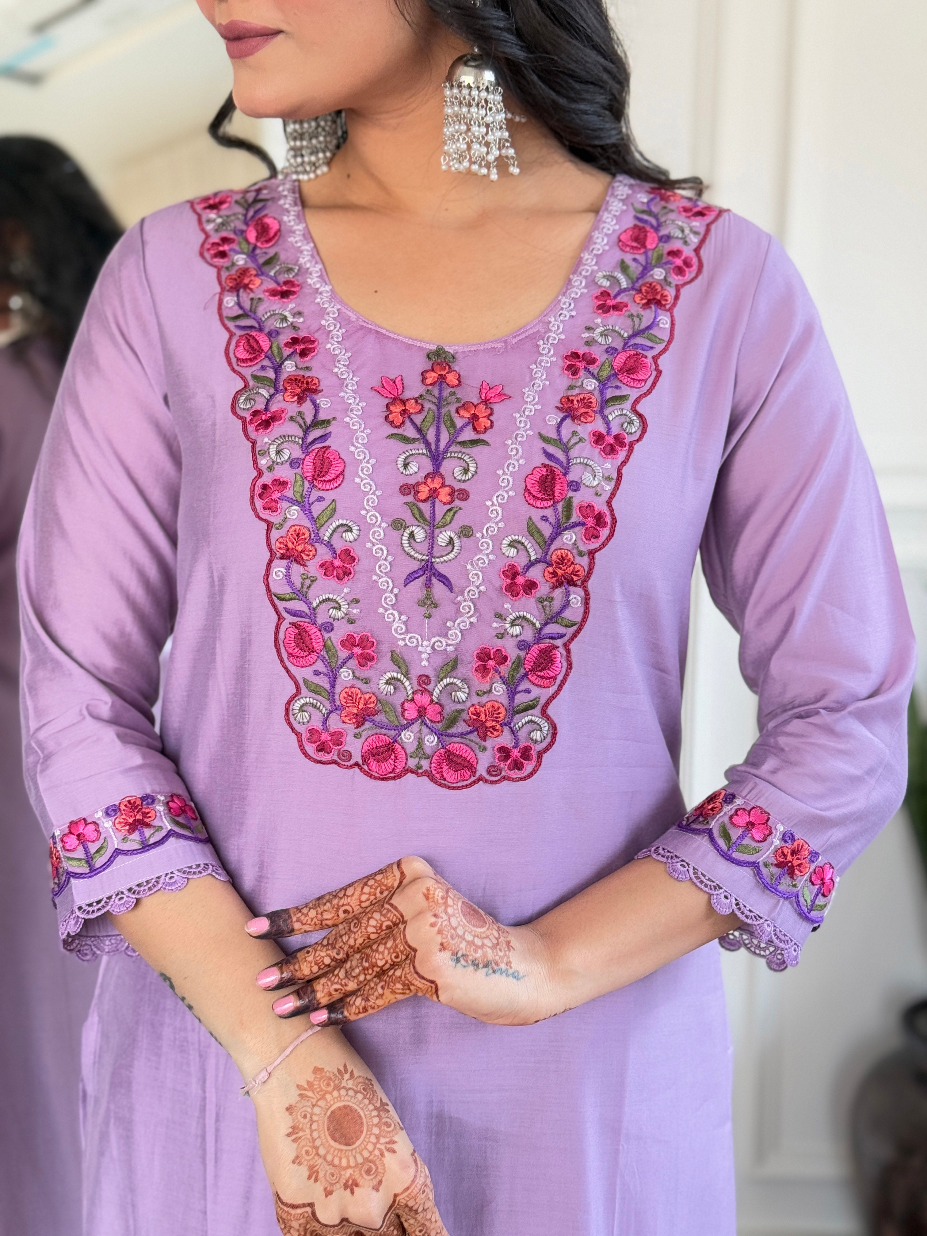 Beautiful Women's Thread work Viscose Fabric Straight Kurta, Pant and Dupatta Set