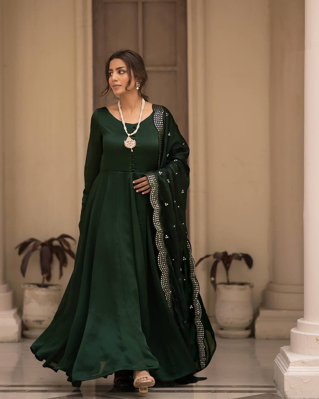 Green Embroidered Anarkali Kurta Set