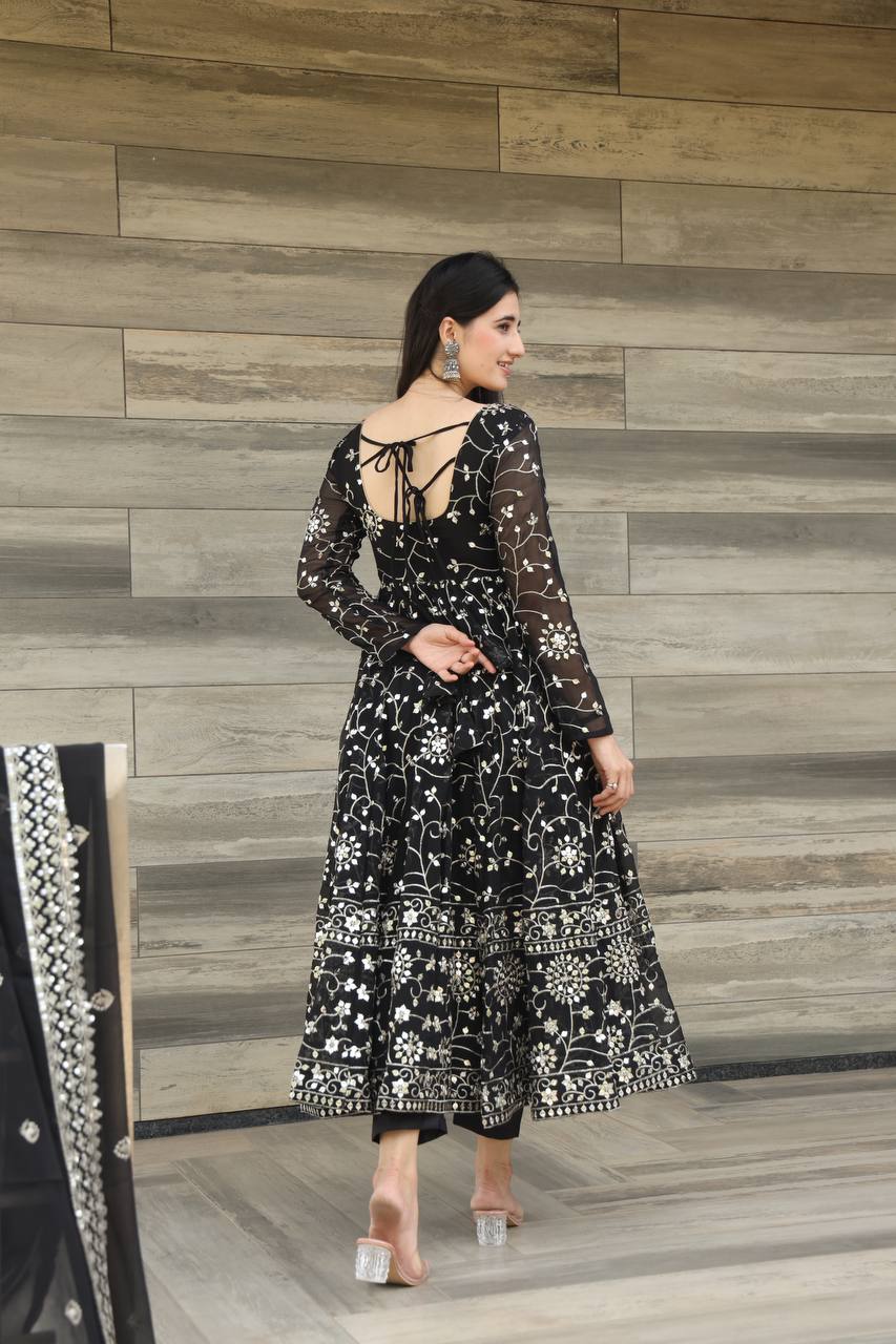 Black Embroidered Anarkali Kurta Set