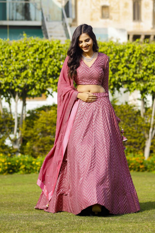 Old Mauve Cheveron Lehenga