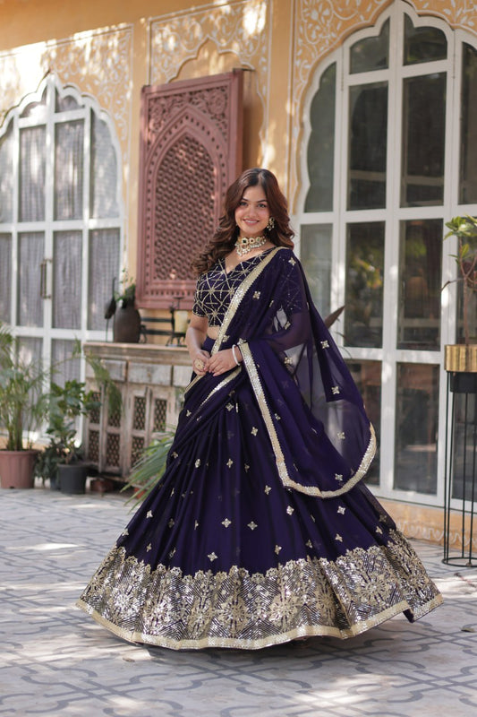 Purple Sequin embroiery Lehenga