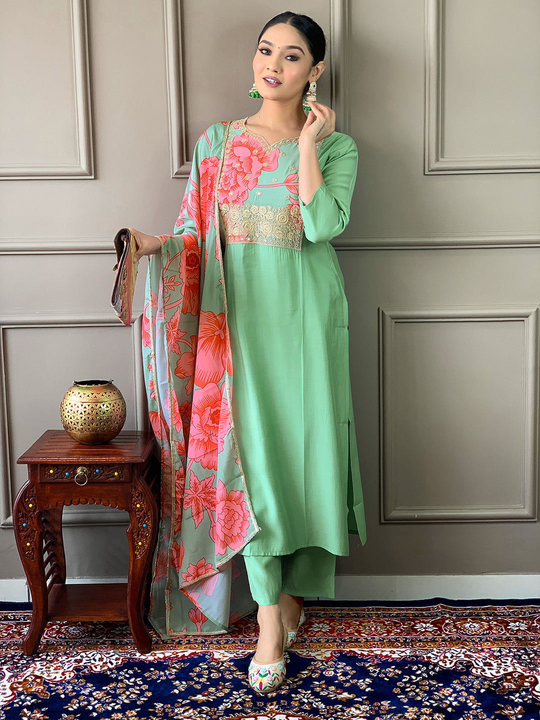 Blue Chanderi Embroidery Kurta