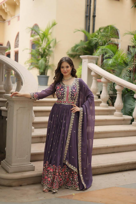 Light Purple Embroidery Work Georgette Lehenga