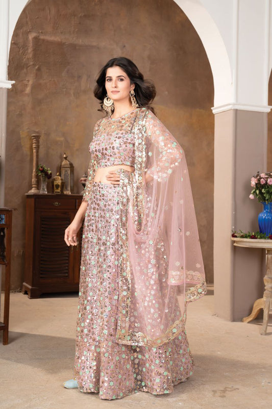 Pink Net With sequin work Party Wear Lehenga