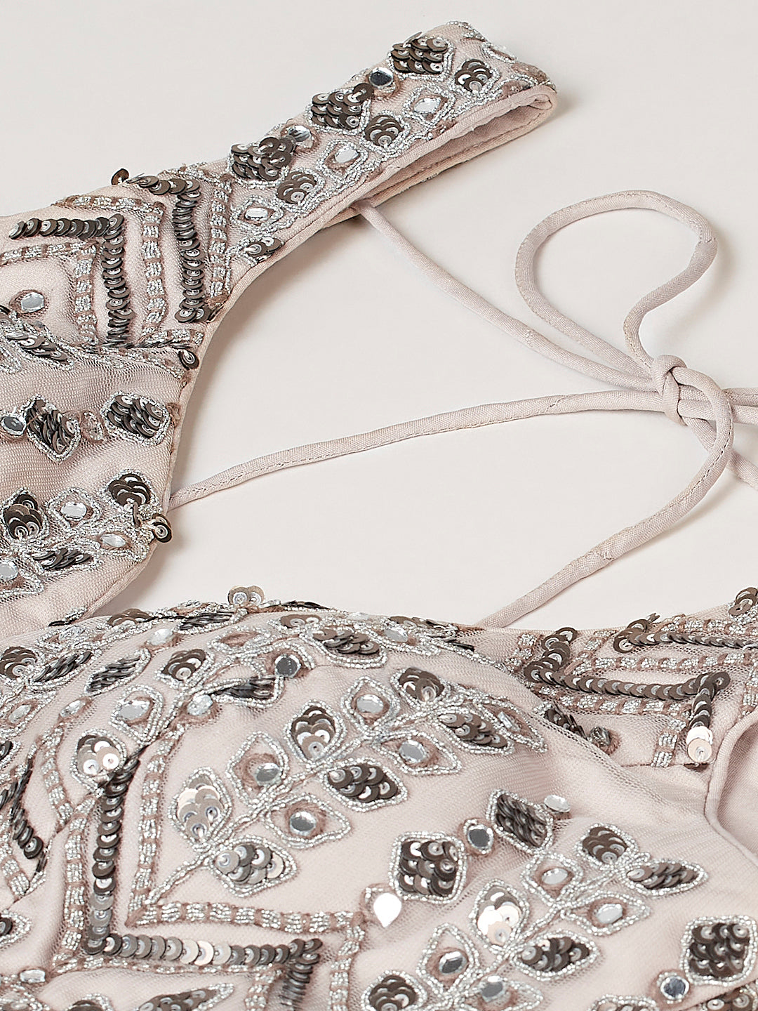 Beige - Net Mirror & Sequins Embroiderey Lehenga Set
