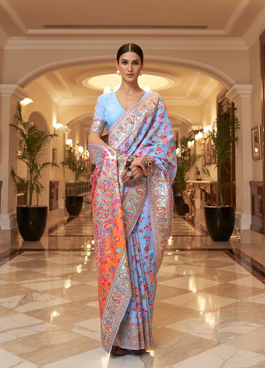 Sky blue woven ethnic sarees