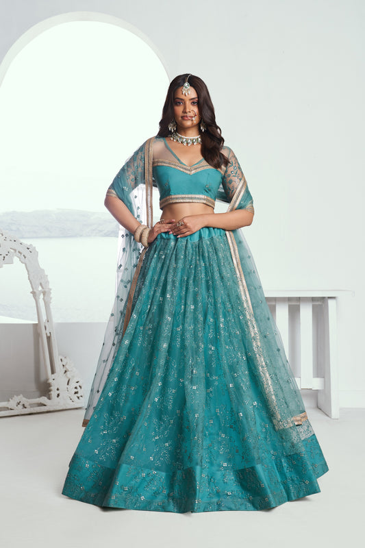 Jade Green tonal work Lehenga Set