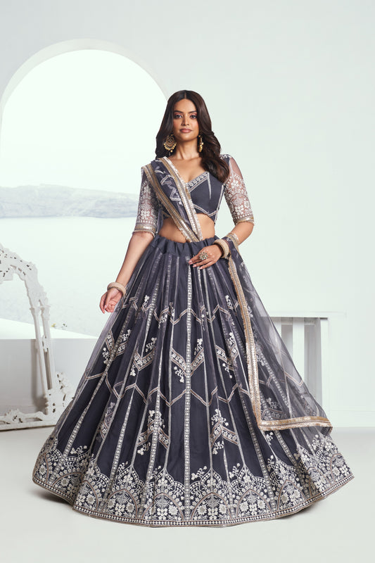 Grey tonal work Lehenga Set