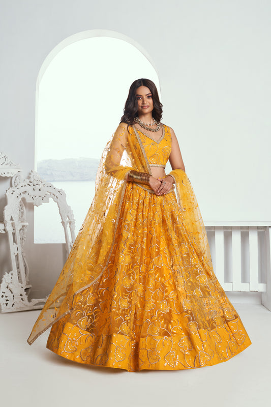 Yellow Green tonal work Lehenga Set