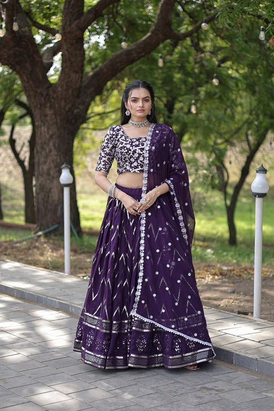 Purple Floral Chevron Lehenga set