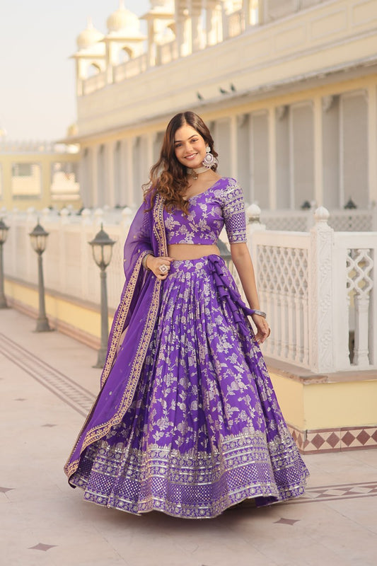 Purple Jaquard Floral Lehenga set