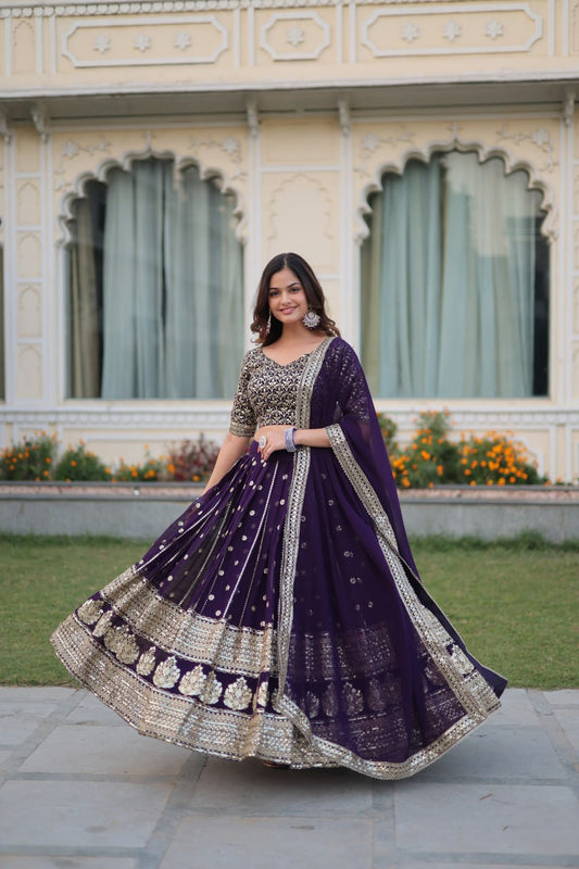 Purple Broad Border Zari Work Lehenga